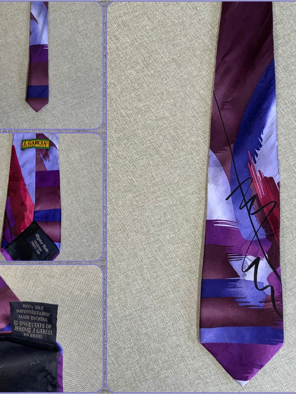 Jerry Garcia Alligator Works 32 Purple Silk Tie 1996